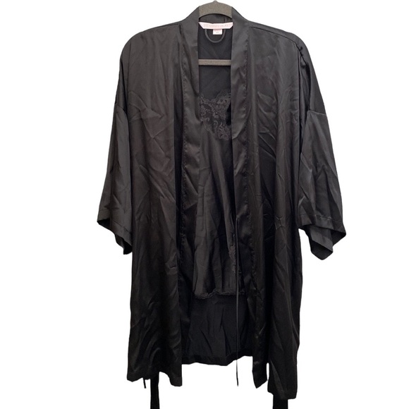Victoria's Secret Other - Vintage Victoria’s Secret Black Polyester Satin Chemise and Robe Set Size XS